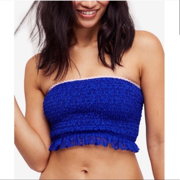 FREE PEOPLE | Callie Smocked Bandeau Lace Crop Top - Picture 2 of 10